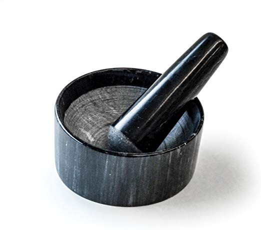 RSVP International (MP-BK) Black Marble Mortar & Pestle, 6 Ounce | Grind Spices, Powder Pesto, Mash Herbs, Crush Pills | Unique Marble Design