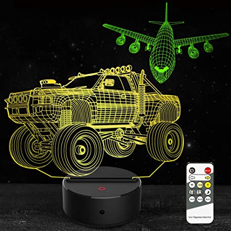 Car Night Light 3D Lamp Airplane Toys Gifts for Kids Boys Girls 7 Colors Changing Touch & Remote Control Night Lights Birthday Christmas Gifts for Age 1 2 3 4 5 6 7  Year Old Kids Boys