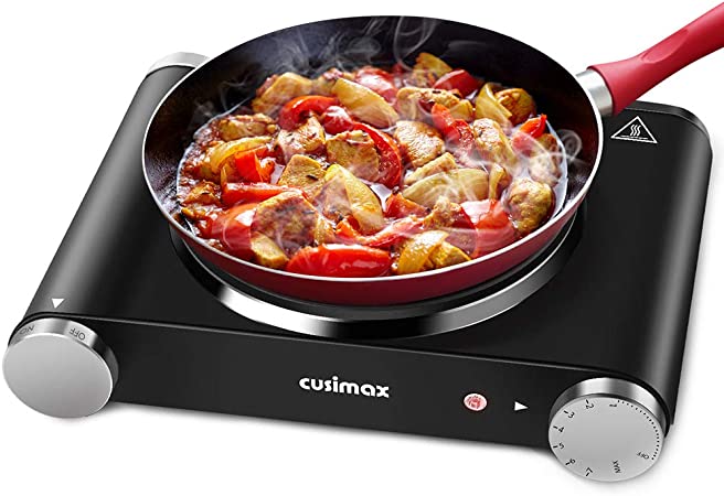 Cusimax Hot Plate, 1500W Electric Single Burner, Portable Eleciric Stove Cast Iron Countertop with Adjustable Temperature Control & Non-Slip Rubber Feet, 7.4” Cooktop for Dorm Office Home Camp, Compatible for All Cookwares