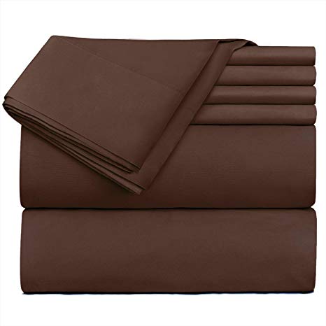 Nestl Bedding Extra Deep Pocket Sheets - Super Deep Fitted Sheet 18”-24” - Deep Pocket 6 Piece Bed Sheet Set, Luxury Double Brushed Microfiber Sheets with 4 Pillow Cases, Deep Queen Sheets - Brown