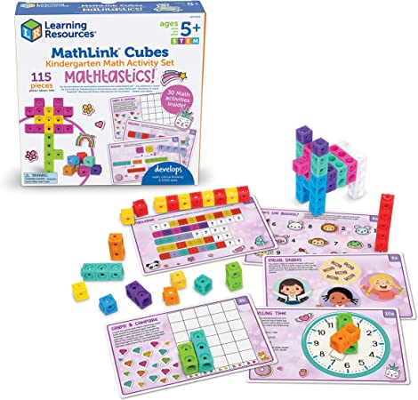 MathLink Cubes Kindergarten Math Activity Set Mathtastics!, Math Teaching Toys, PreKManipulatives, Children’s Math Games, 115 Pieces, Age 5