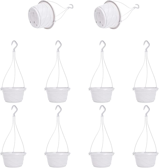 DOITOOL 10 Sets Plastic Hanging Planter Pots Small Hanging Flower Pot, Hanging Orchid Pots 6.7 Inch Hanging Chain Baskets for Outdoor Indoor Plants and Home Garden Balcony Decoration (White)