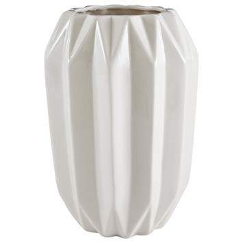 Rivet Modern Angled Stoneware Vase, 8.7"H, White