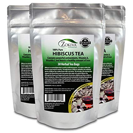 Hibiscus Tea Bags 3-Pack 100% Pure (90 premium bags) bursting with all-natural antioxidants