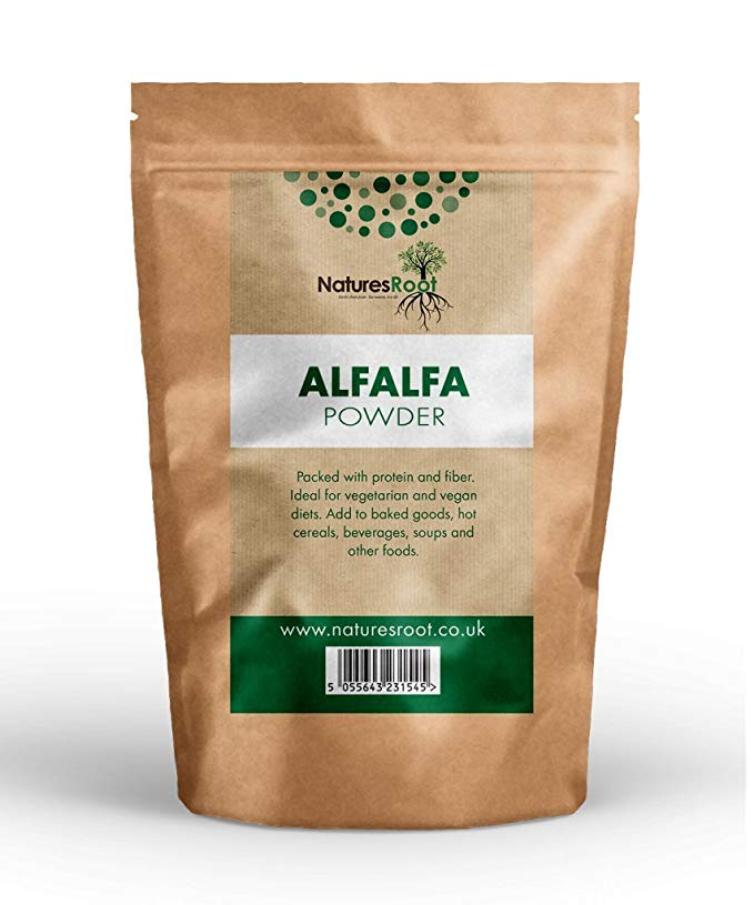 Premium Alfalfa Powder 500g by Natures Root - Green Superfood Detox for Smoothies & Juices
