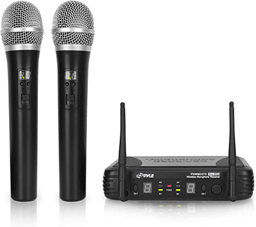 Pyle Professional Wireless Handheld Microphone System - Dual UHF Band, Wireless, Handheld, 2 MICS w/ 8 Selectable Frequency Channels, Independent Volume Controls, AF & RF Signal Indicators