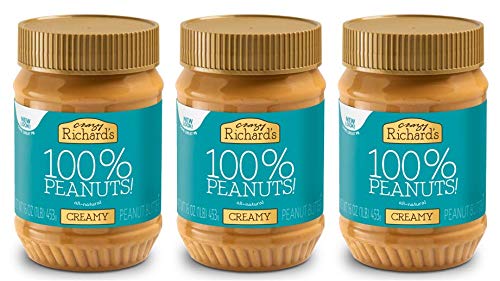Crazy Richard's All Natural Creamy Peanut Butter 100% Peanut Non GMO Salt, Sugar, and Palm Oil Free (Creamy Peanut Butter, 3 jars)