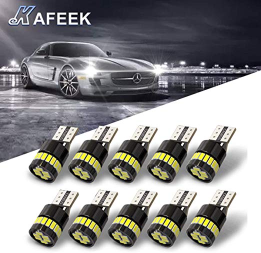 KAFEEK 10x Canbus T10 Wedge 194 168 2825 W5W LED Bulbs 24-3014SMD Chipset Canbus Error Free Car License Plate Lights Interior Lights Dome Map Door Courtesy Lights,Xenon Withe
