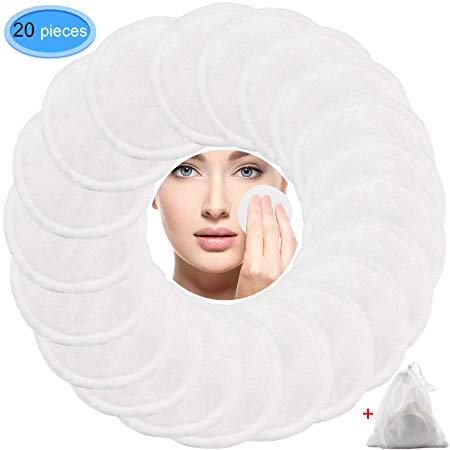 20 Packs Reusable Make Up Remover Pads Washable Bamboo Cotton Pad Soft Remover Facial Wipes Cloth with Laundry Bag by EAONE