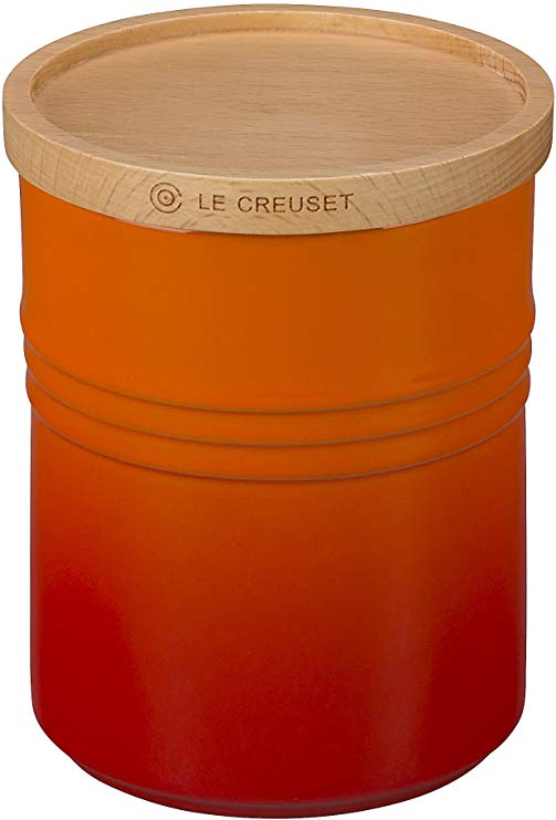 Le Creuset of America 5 1/2" Canister with Wood Lid, 2 1/2 quart, Flame