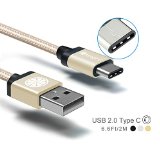 USB C Charger iOrange-E848266 Ft 2M Braided Cable with Reversible Connector for New Macbook 12 inch ChromeBook Pixel Nokia N1 Tablet OnePlus 2 Asus Zen AiO and Devices with Type C USB Gold