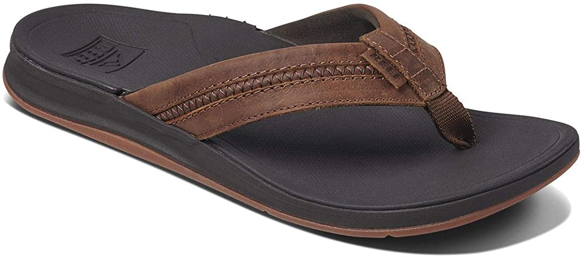 Reef Men's Sandals Leather Ortho-Bounce Coast, Leather Arch Support Flip Flops for Men