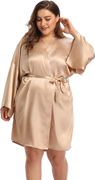 Super Shopping-zone Women's Plus Size Satin Robes Short Silky Bathrobes Bridesmaid Party Dressing Gown