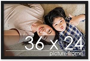 36x24 Contemporary Black Wood Picture Frame - UV Acrylic, Foam Board Backing, & Hanging Hardware Included!