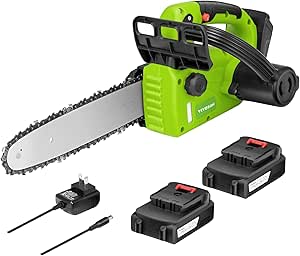 VIVOSUN 10" Cordless Chainsaw with 2Pcs 20V Rechargeable 2000mAh Batteries and Fast Charger, Security Lock, Automatic Oiler, Lightweight mini chainsaw for Women, Powered Electric Chainsaw for Trimming