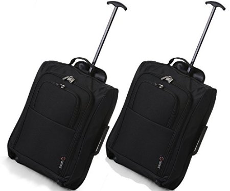 5 Cities  The Valencia Collection Hand Luggage, 42 Liters,  Plain Black Set of 2