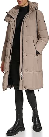 DKNY Women's Hooded Long Down Alternative Puffer Jacket