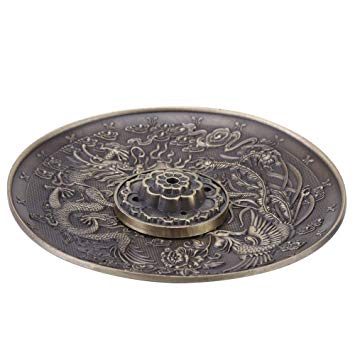 Zinc Alloy Incense Stick Burner Holder Dragon Pattern Censer Plate for Bedroom Office,Fit for 1.8mm 2.5mm 3.5mm Incenser Sticks(Bronze)