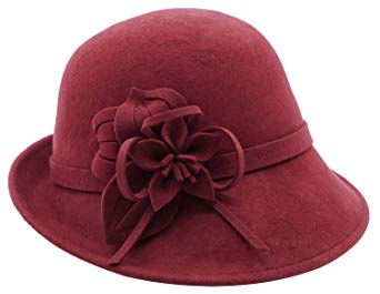 Bellady Women Solid Color Winter Hat 100% Wool Cloche Bucket with Bow Accent