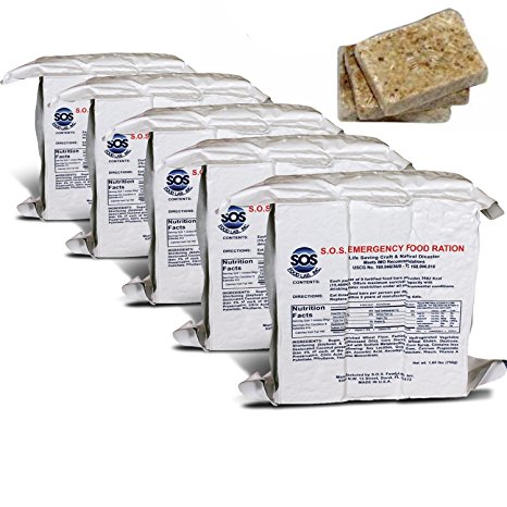 S.O.S. Rations Emergency 3600 Calorie Food Bar - 3 Day / 72 Hour Package with 5 Year Shelf Life- 5 Packs