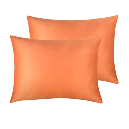 NTBAY Satin Pillowcases Set of 2, Silky Soft and Luxury, Zippered Closure (Orange, Standard)