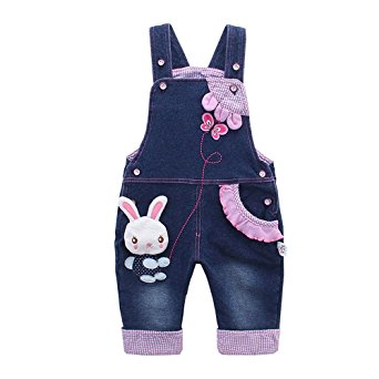 Kidscool Baby & Little Girls Rabbit Casual Soft Denim Overalls Jeans