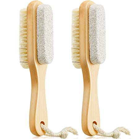 2 Pieces Foot File Callus Corn Remover Pumice Stone Brush Foot Scrubber Exfoliator Double Side with Pumice Stone and Bristle Brush Heel Scraper Foot Care Tools for Feet Dry Dead Skin