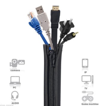Kleager Cable Management Sleeve Set - 25" Black 4 Long & Flexible Neoprene Sleeves with 4 USB Cord Clips - Best Desktop Organizing Value Pack for Home, Office & Small Businesses