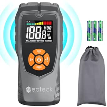 Neoteck Pinless Moisture Meter Non-Destructive Wood Moisture Meter Wood Moisture Detector with LCD Display Sound Alarm for Walls, Drywall, Wood, Masonry, Woodworking, Plaster, Floor, Concrete