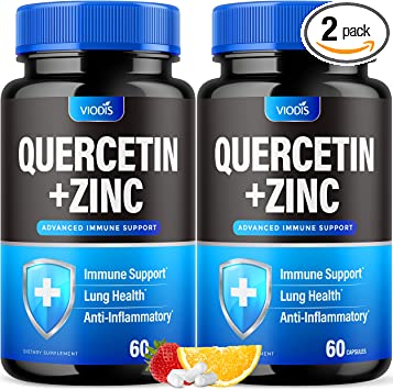 (2 Pack) Quercetin 500mg with Zinc - Immune System Booster, Lung Support Supplement for Adults Kids - Immunity Defense (120 Capsules)