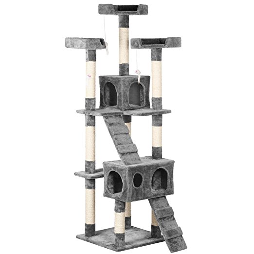 Yaheetech 67" Cat Tree Condo Scratching Post Play House 3 Viewing Platforms