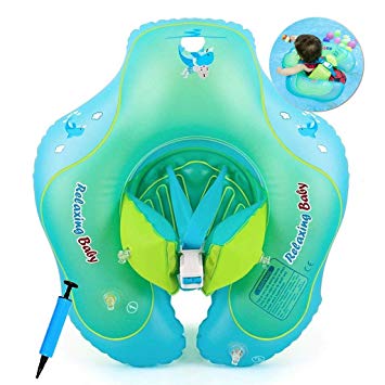 Baby Swimming Float with Seat, Newborn Swimming Pool Toys, Adjustable Baby Float, Safety Soft Chair Swimming Water Float Swimming Ring with Manual Inflator (Style-1: 6-30 Months Children (L))