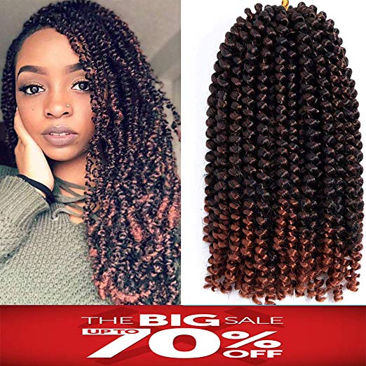 Spring Twist Hair 3 Packs Crochet Braids Bomb Twist Crochet Hair Ombre Colors Synthetic Fluffy Hair Extension 8inch 110g(T1B 350)