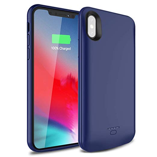 iPhone X/XS/10 Battery Case, Wavypo 4000mAh Ultra Slim Extended Rechargeable Charger Case Portable Power Bank External Battery Pack Protective Charging Case for iPhone X,XS,10 (5.8inch)-Blue
