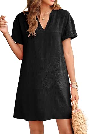 Bluetime Womens V Neck Swimsuit Coverups Short Sleeve Beachwear Swim Cover Up Dress Loose Casual Flowy Summer Beach Dresses