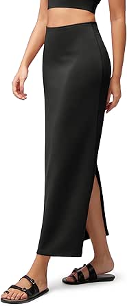 ODODOS Modal Soft Maxi Skirt for Women, Back Slit High Waist Casual Long Pencil Skirts