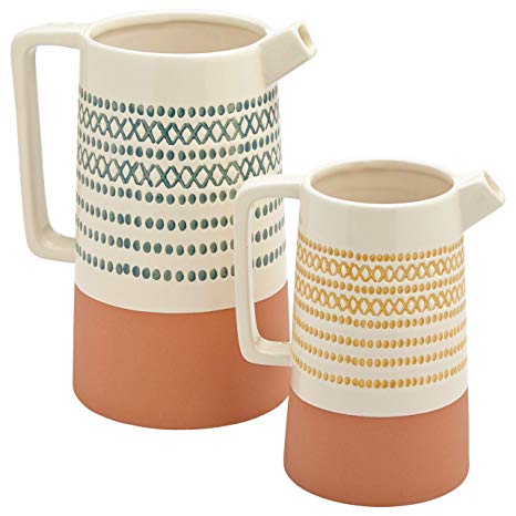 Rivet Modern Cylinder Stoneware Watering Can Vase Set - Pack of 2, Multicolor