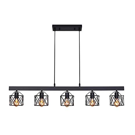 Unitary Brand Antique Black Metal Long Kitchen Island Lighting with 5 E26 Bulb Sockets 200W Painted Finish