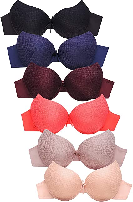 MaMia Women's Full Cup Push Up Lace Bras (Pack of 6)