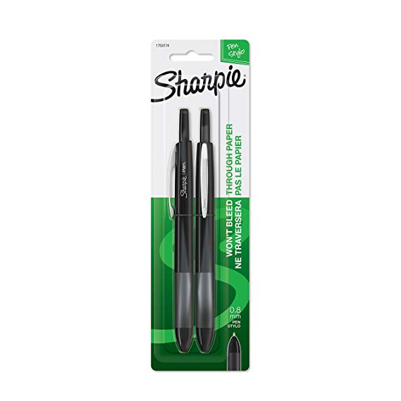 Sharpie Retractable Pens, Fine Point (0.8mm), Black, 2 Count