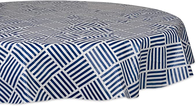 DII 70362A  Tablecloth Vinyl Table Top, 70" Round, Navy Grid