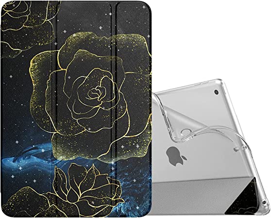 MoKo iPad 10.2 Case for iPad 9th Generation 2021/iPad 8th Generation 2020/iPad 7th Generation 2019,Soft Frosted Back Cover Slim Shell Case with Stand for iPad 10.2 inch,Auto Wake/Sleep, Dark Blue Rose