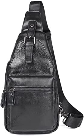 Leathario Leather Sling Bag For Men Chest Crossbody Shoulder Backpack Small Daypack Multipurpose Casual Travel