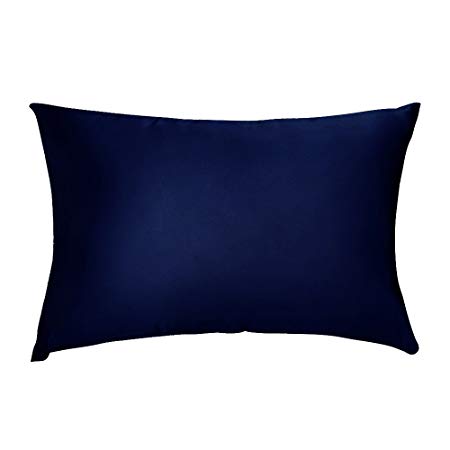 LULUSILK Silk Pillowcase 16 Momme with Hidden Zipper, Silk Pillow Cover for Hair and Skin, Navy Blue, Standard Size 20X26 Inch 1 Piece