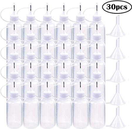 DEPEPE 30pcs 1oz 30ml Needle Tip Bottles, Translucent Glue Dropper Applicator Bottles, with 5 Plastic Funnels, for DIY Quilling Craft
