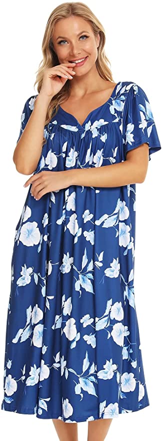 Bloggerlove House Dresses for Women With Pockets Mumu Duster Housecoat Short Sleeve Patio Dress S-XXL