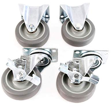 Heavy Duty 3-3/8 Inches Industrial Caster Set of 4 Wheels Non Marking 2 Swivel and Brakes, 2 Rigid