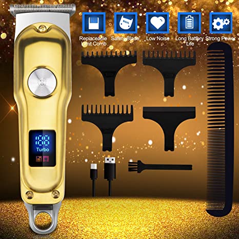 Vifycim Hair Clippers Professional Hair Beard Trimmer for Men Electric Cordless Mens Hair Clippers Barbers Men's Hair Cutting Set Kit Haircut Machine Rechargeable LCD Display Golden for Home Barbers