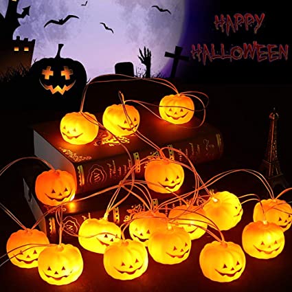 Halloween String Lights 20 LED Orange Pumpkins Battery Operated Hanging Light for Outdoor & Indoor Party Decorations Patio, Garden, Gate, Yard Décor