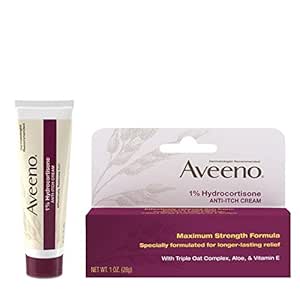 Aveeno Maximum Strength 1% Hydrocortisone Anti-Itch Cream with Pure Oat Essence, Triple Oat complex, Aloe & Vitamin E, For Itch, Rash & Redness Relief from Eczema, Psoriasis, Insect Bites & Poison Ivy, Oak & Sumac, 1 Oz